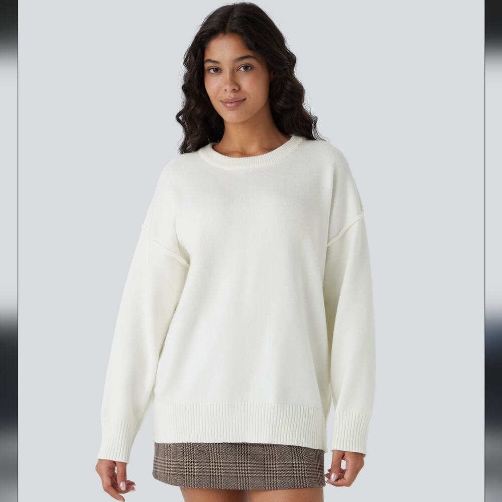 Halara White Drop Shoulder Slouchy Relaxed Oversized Sweater NWT Size Small